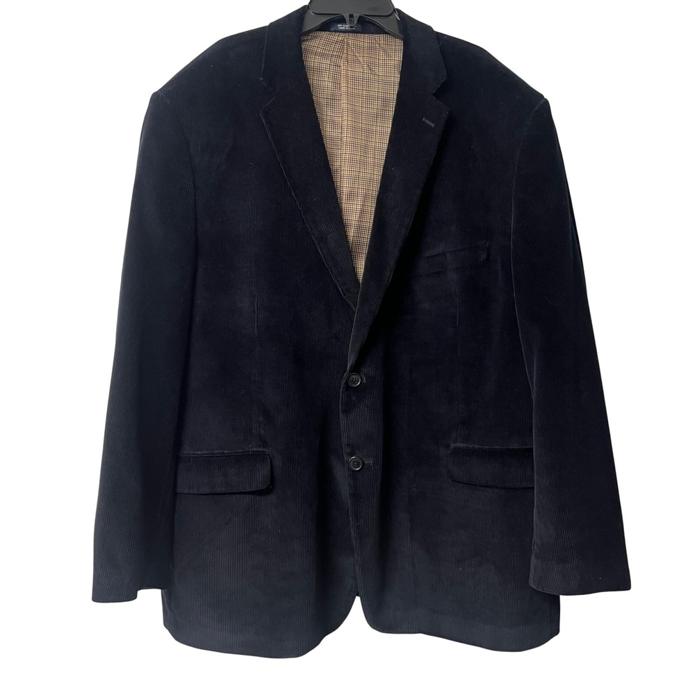 Saddlebred Mens 50R Black Corduroy‎ Blazer Two Button Sport Coat Cotton 50 R